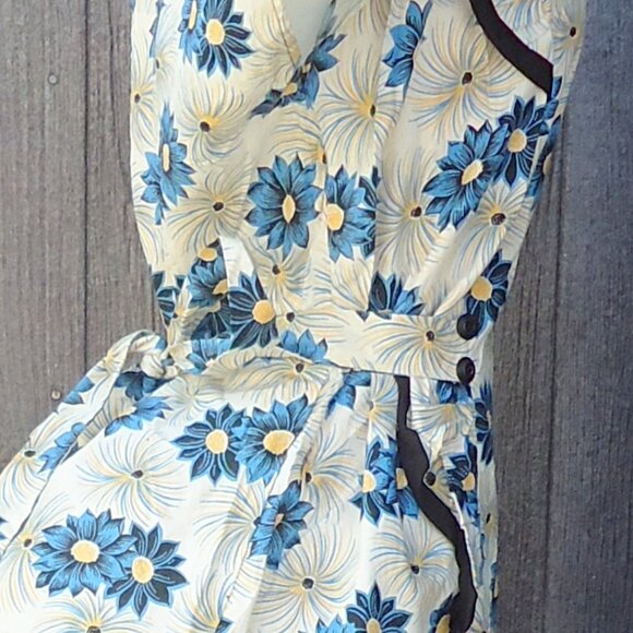 NOS 1940’s Vintage Cream Blue Floral sz 24 1/2 Cotton Day Dress Sanforized - Picture 8 of 10